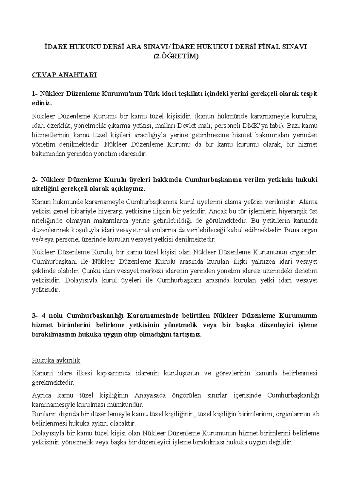 İdare H. Yıllık Vize ve İdare H. I Final-2.Öğretim Cevap Anahtarı ...