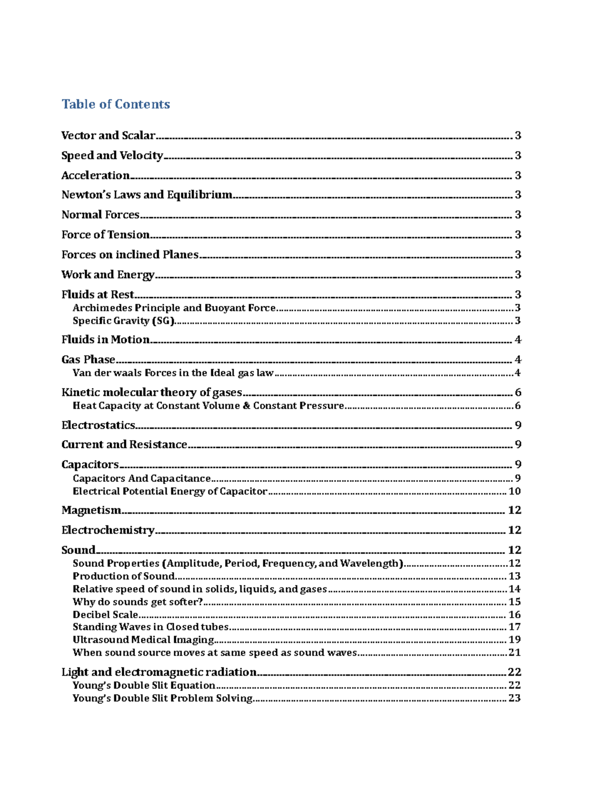 KA Physics Notes Partial - Table of Contents Vector and - Studocu
