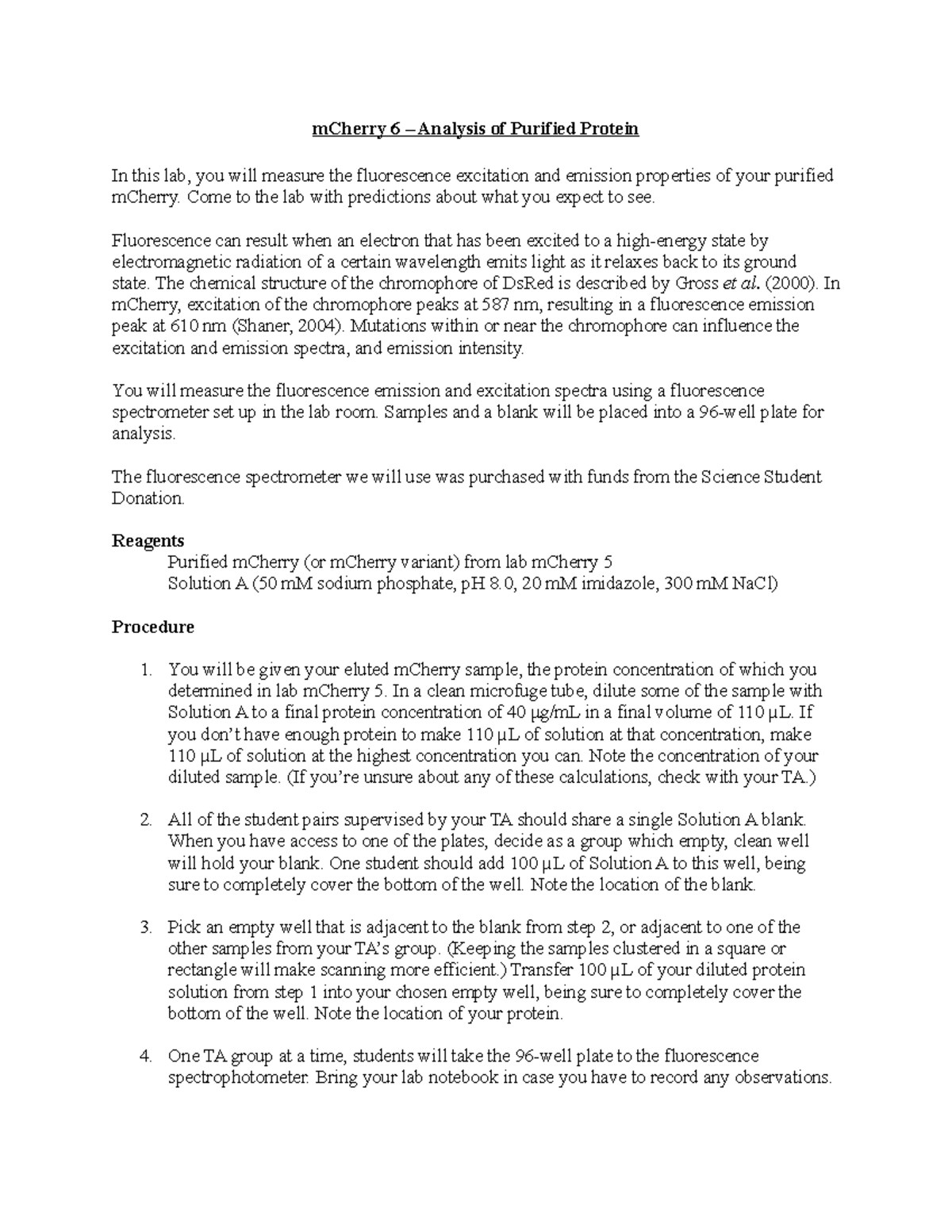 M Cherry+6+intro+and+protocol - mCherry 6 – Analysis of Purified ...