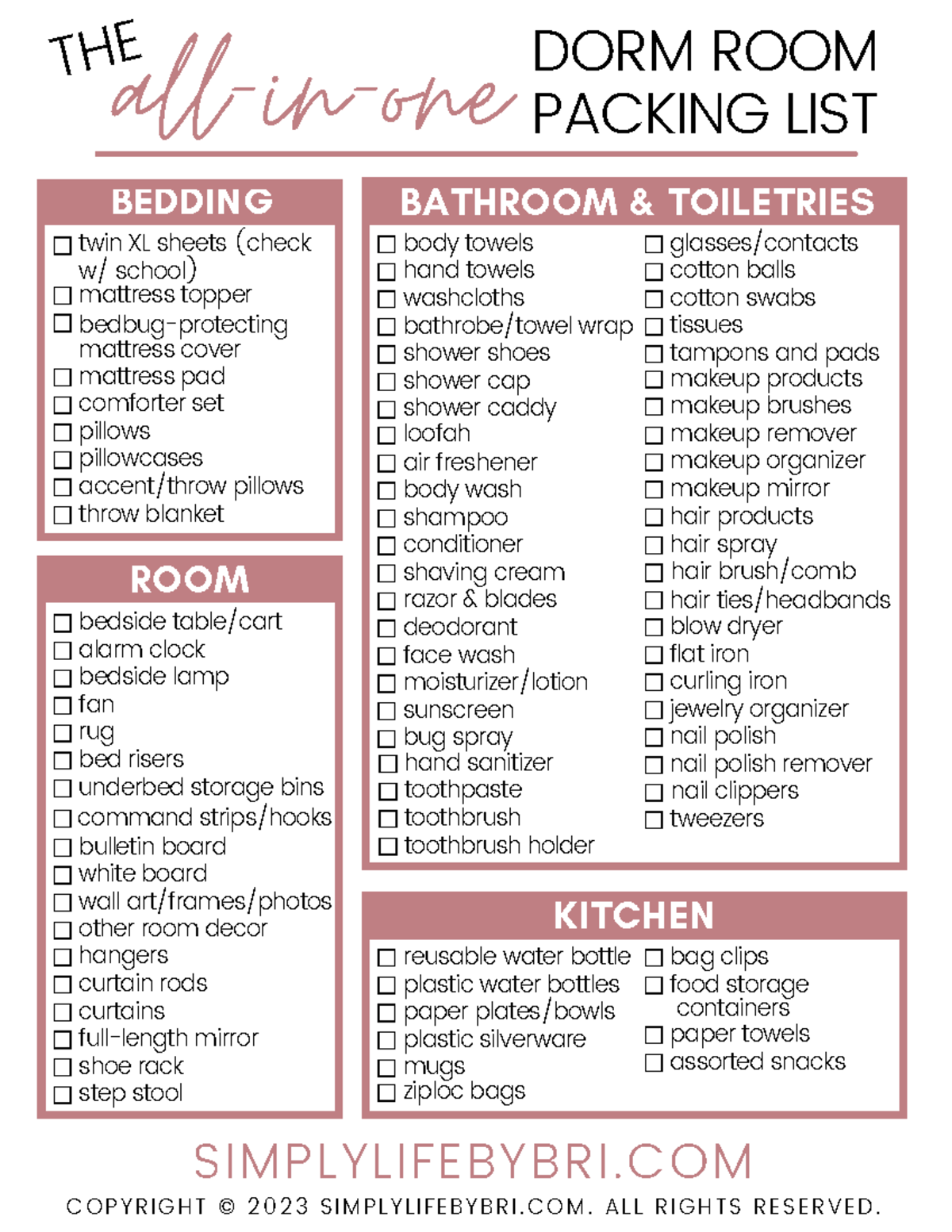 Dorm Room Packing List - Only For Free Downloads- Sorry - The Dorm Room 