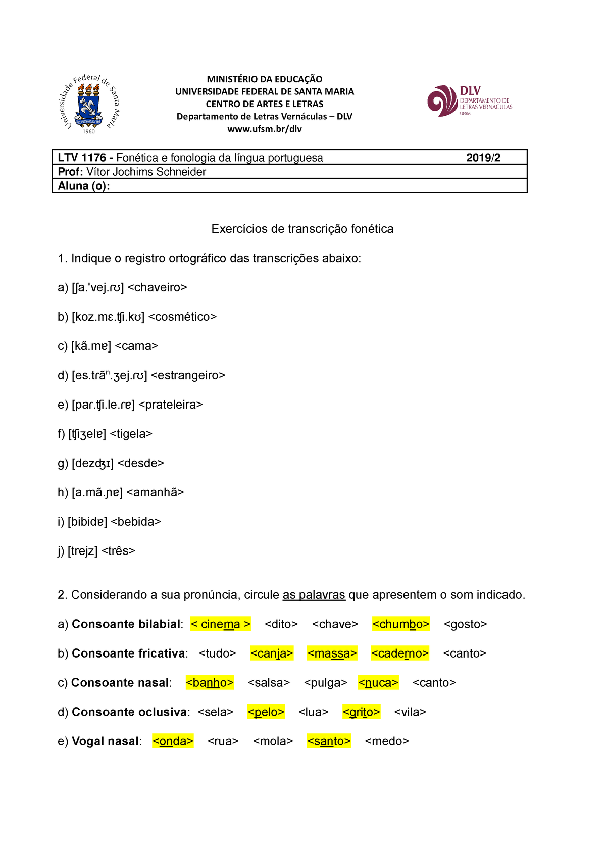 Exercícios Sobre Fonética E Fonologia