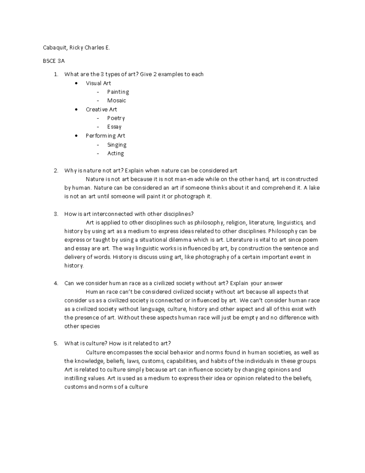 Activity No.2 (A&H 100) - Cabaquit, Ricky Charles E. BSCE 3A What are ...