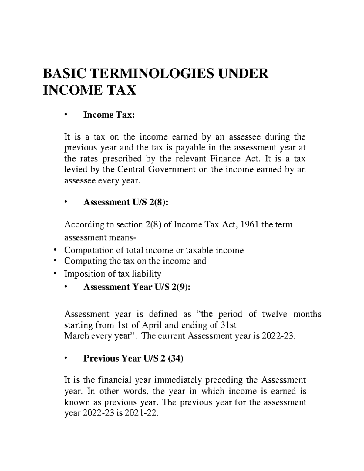 Basic Terminologies Under Income TAX - BASIC TERMINOLOGIES UNDER INCOME ...