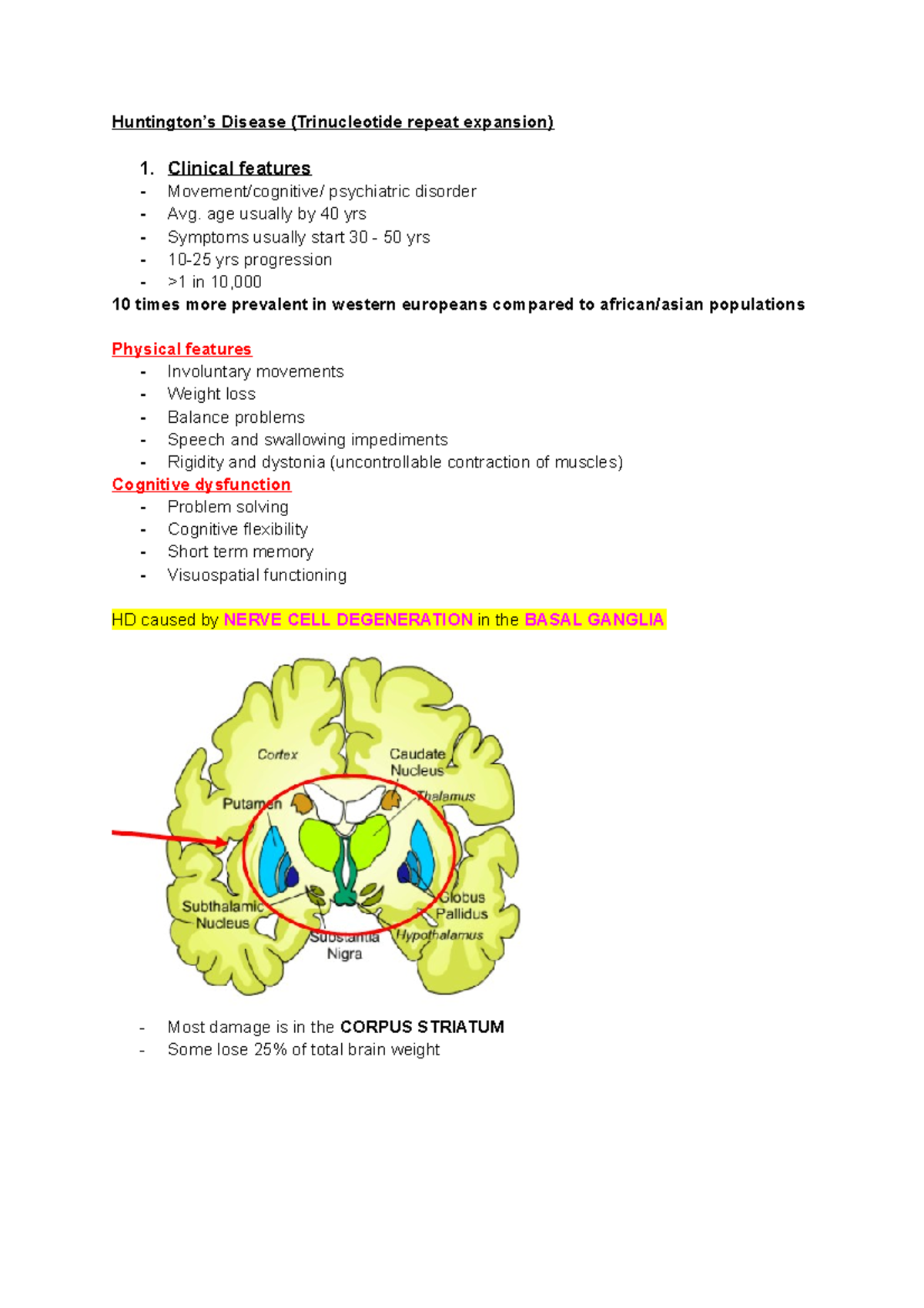 HGD lecture 5 - Huntingtons disease - Huntington’s Disease ...