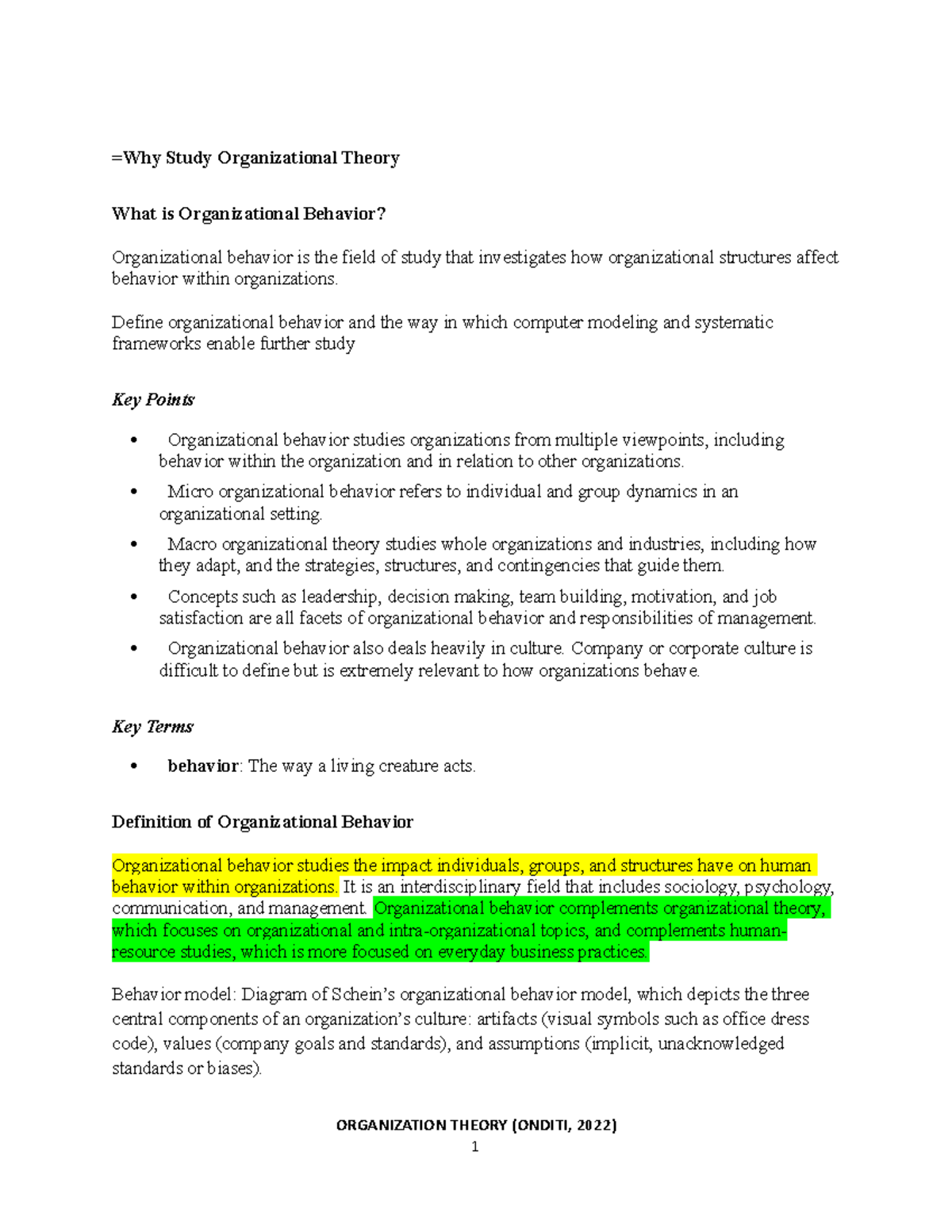 3 Organization Theory Notes - =Why Study Organizational Theory What Is ...