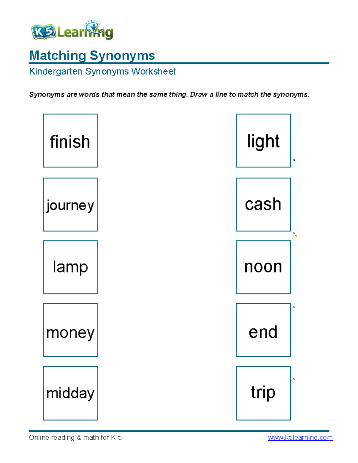Kindergarten matching draw line synonyms 1 - English for Academic ...