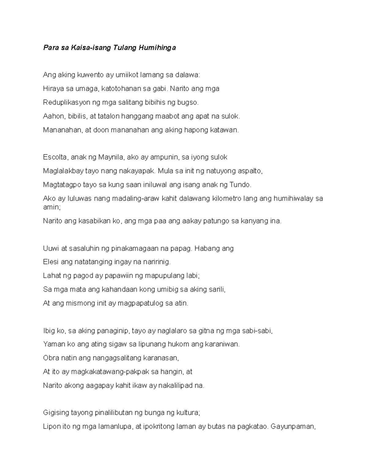 Para sa Kaisa-isang Tulang Humihinga - Narito ang mga Reduplikasyon ng ...