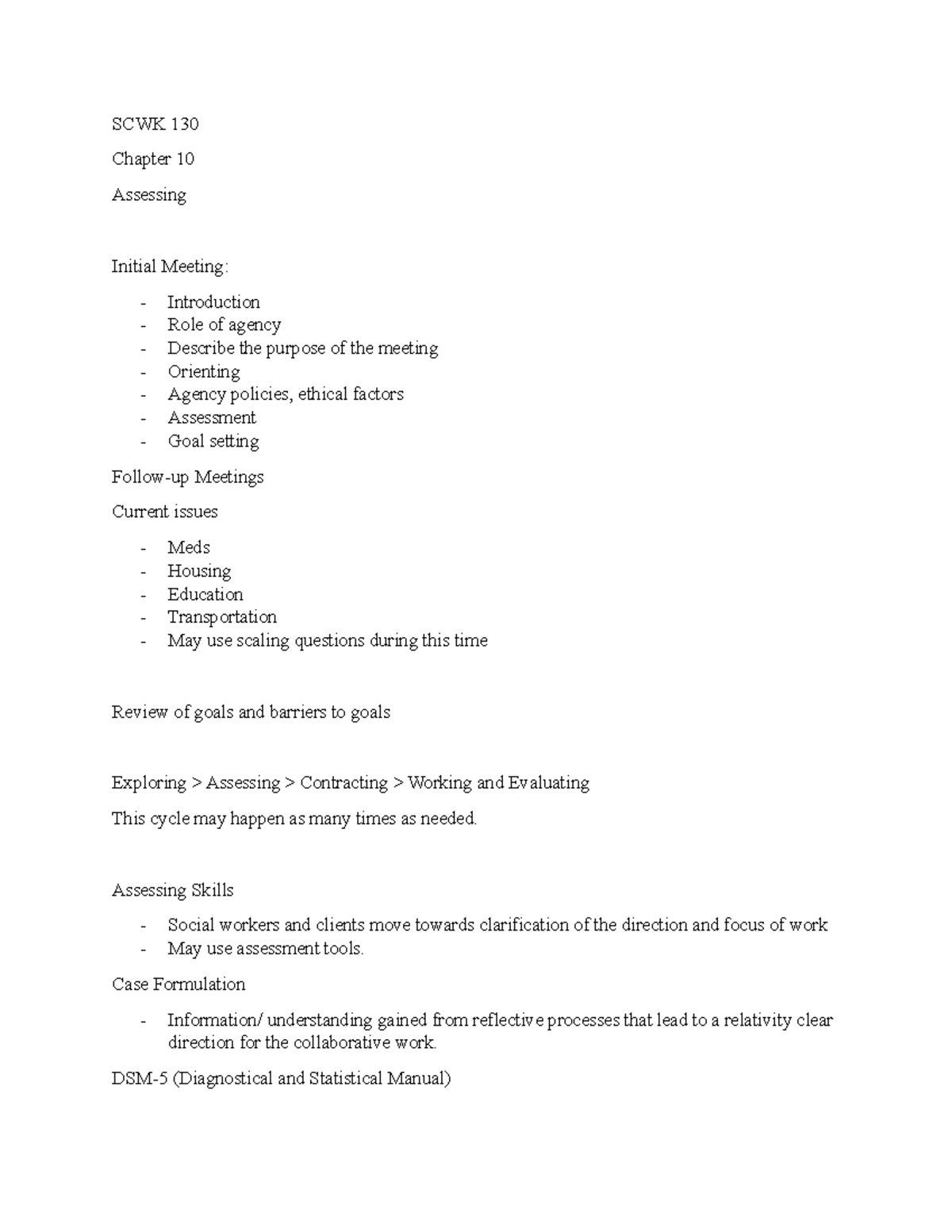 SCWK 130 Chapter 10 - SCWK 130 Chapter 10 Assessing Initial Meeting ...