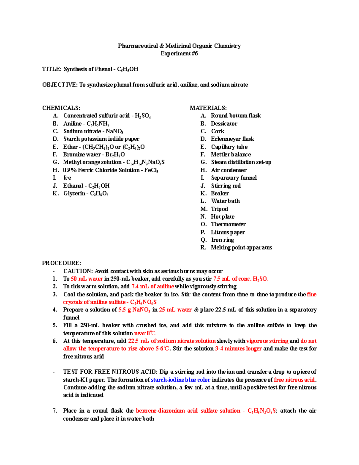 Midterms Med. Org. LAB Synthesis of Phenols Pharmaceutical