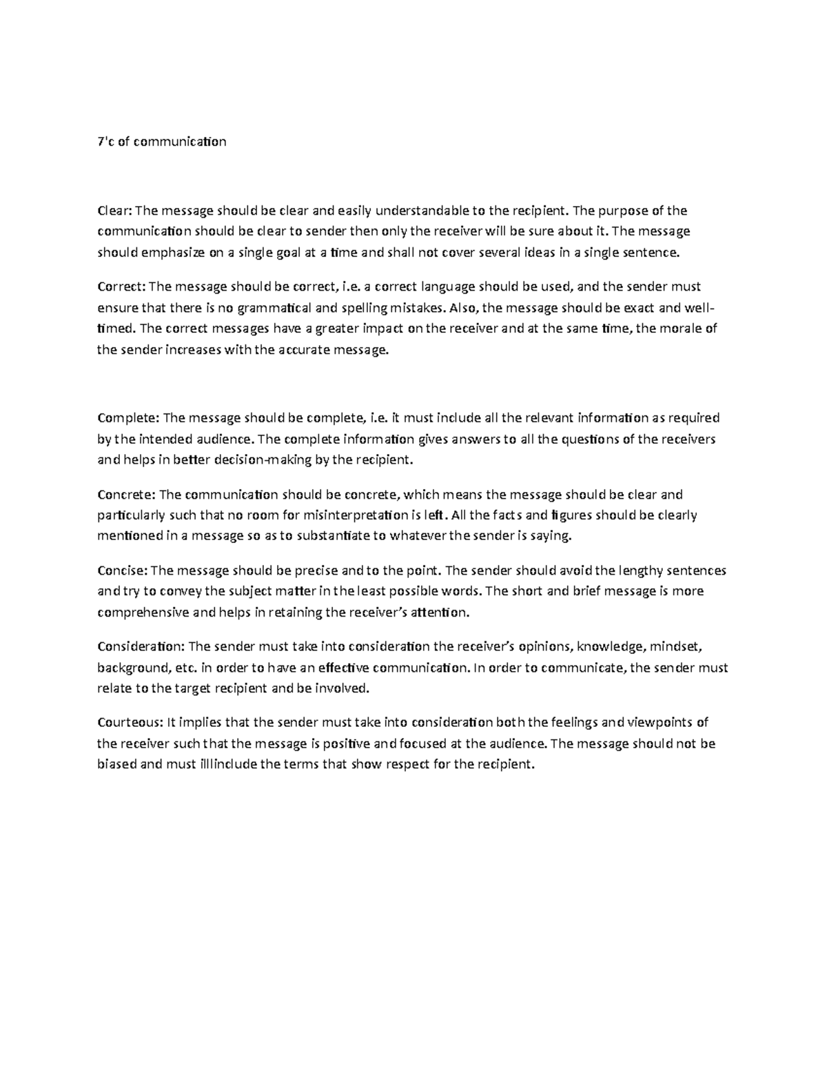 7 c of communication - 7'c of communication Clear: The message should ...