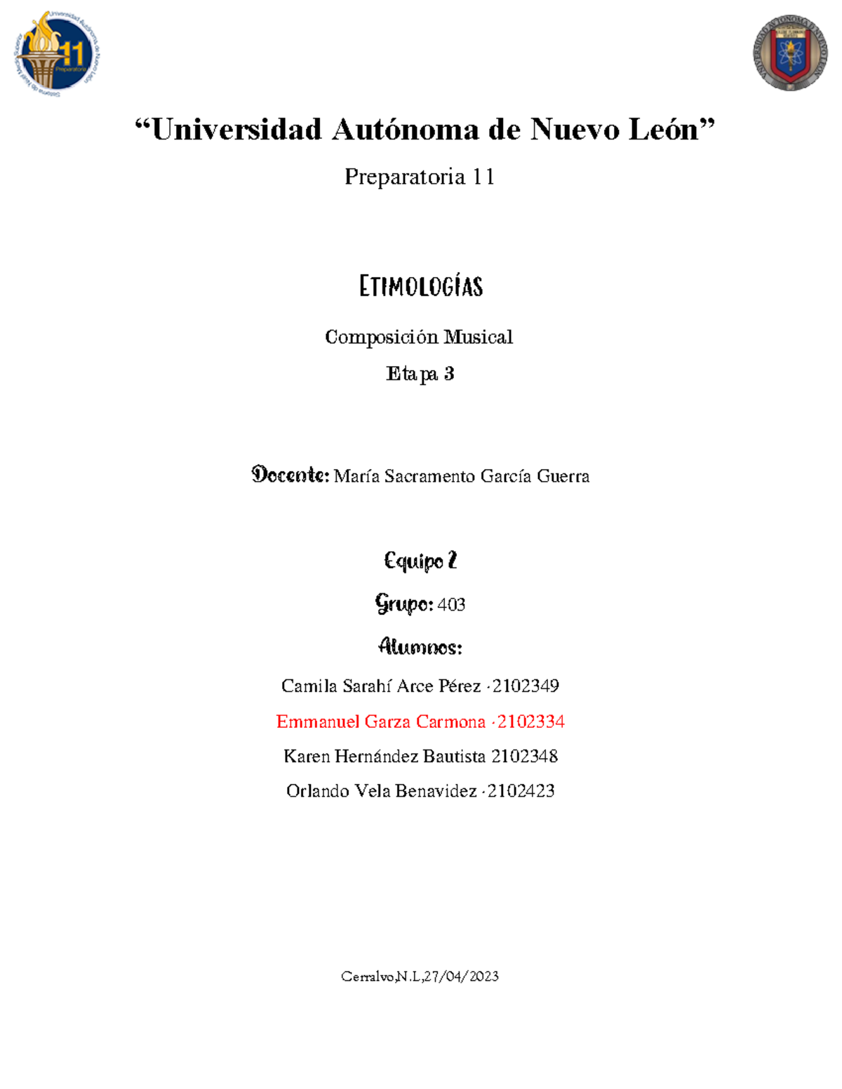 EV 3 Equipo 2 Etimo - “Universidad Autónoma de Nuevo León” Preparatoria ...