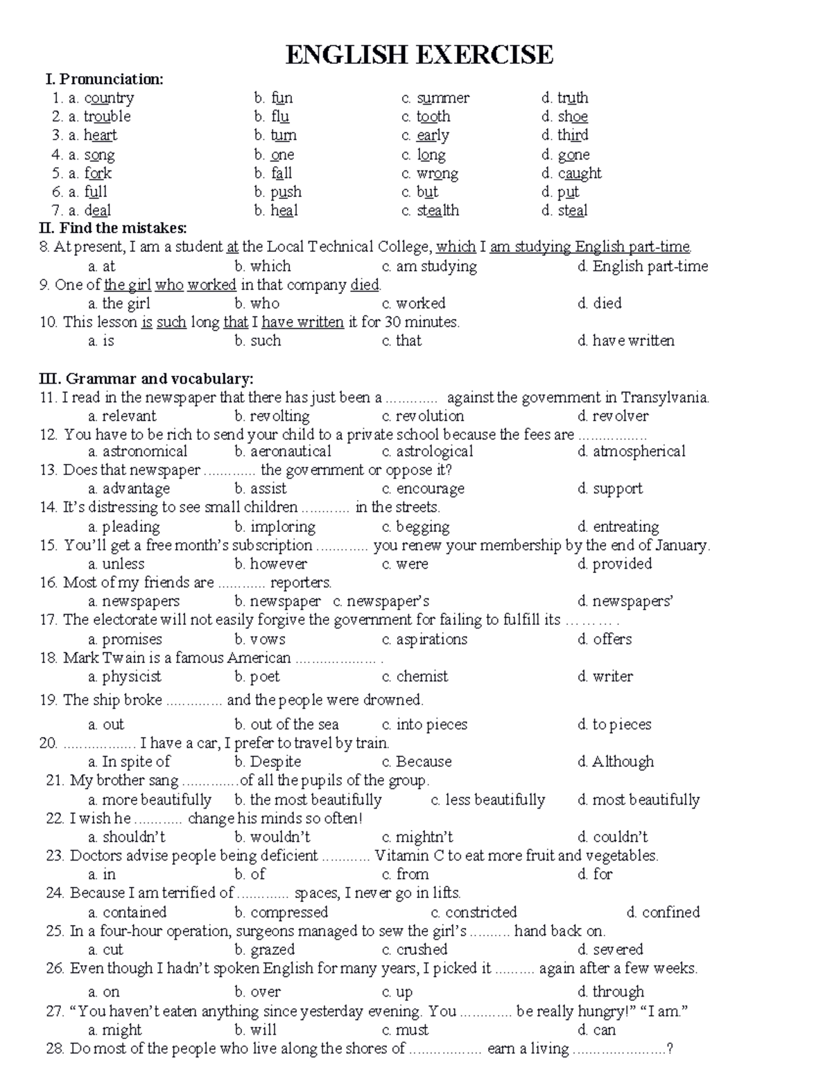 English Exercise 1 - Mong rằng nó sẽ giúp ích cho cậu trong việc ôn thi ...