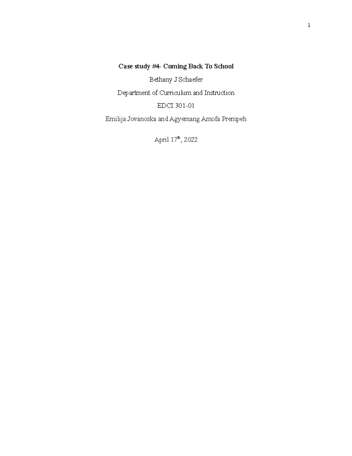 Case study 4 going back to school Case study 4 Coming Back To