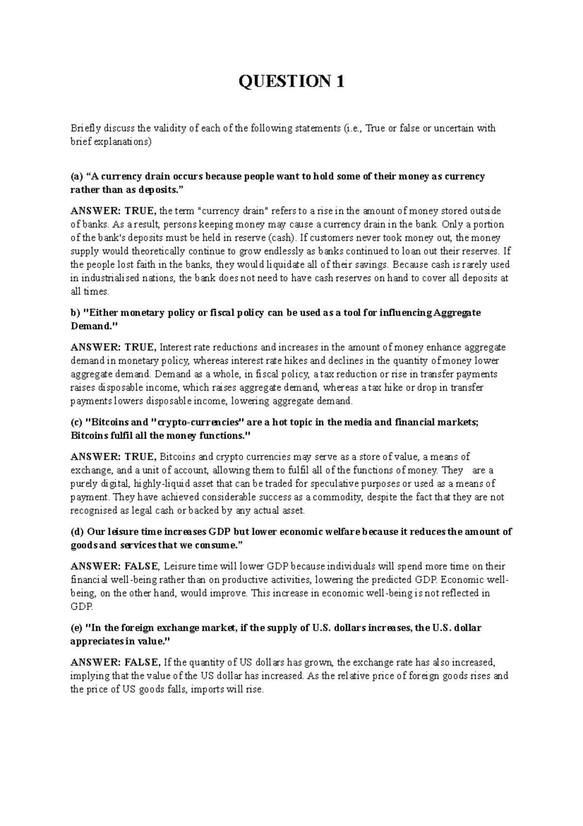 Answer 1 lecture notes QUESTION 1 Briefly discuss the validity of