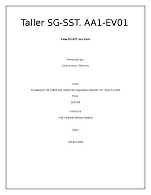 Taller SG-SST AA1-EV01 Estudio De Caso - TALLER VERIFICACIÓN Taller SG ...