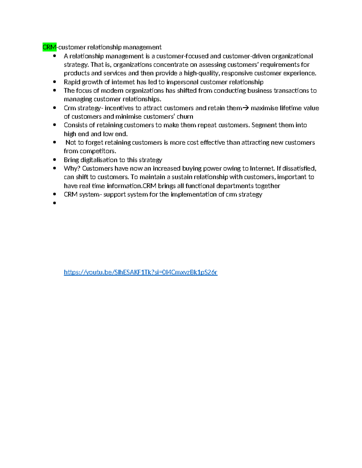 CRM Presentation - notes and summaries - CRM-customer relationship ...