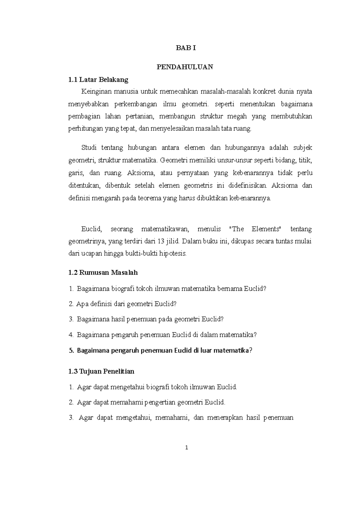 Resume Buku Pembahasan Materi Geometri Euclid - BAB I PENDAHULUAN 1 ...