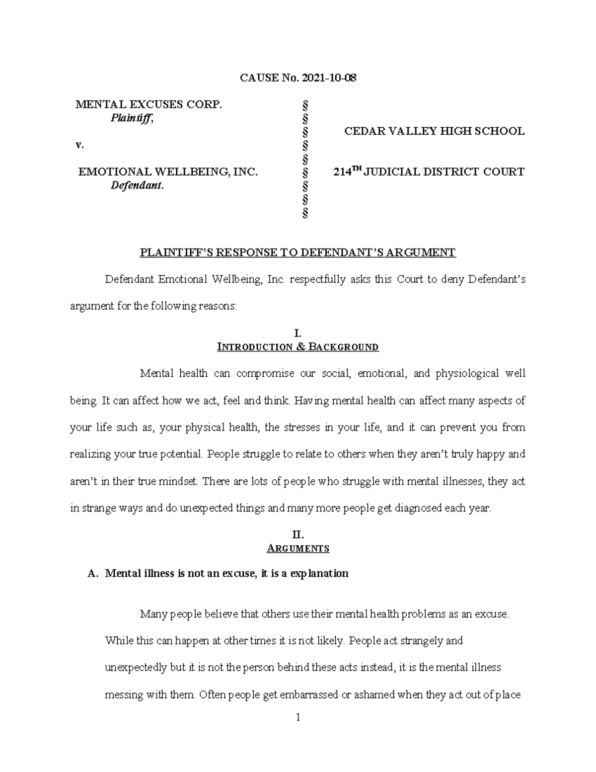 Copy of Template for Case Brief Brixley Lou CAUSE No. 202110 MENTAL