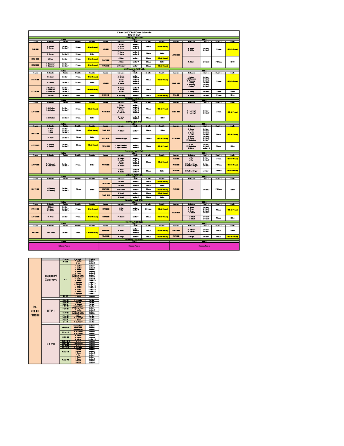 Final Exam Schedule Winter 2023 Course Instructor Section Duration