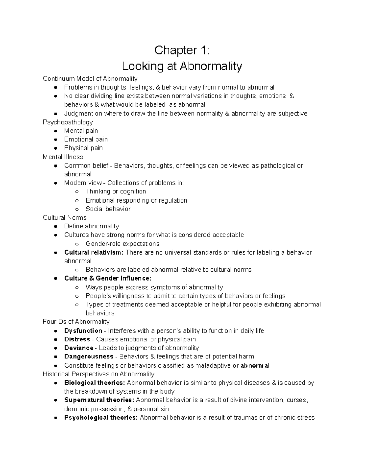 Psychology Typed Notes - Chapter 1 - Chapter 1: Looking At Abnormality ...