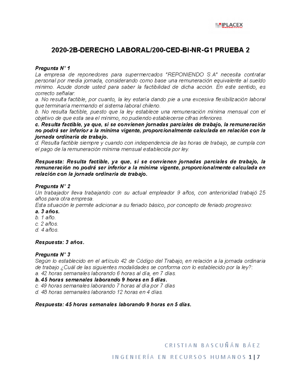 Derecho Laboral Prueba 2 Iplacex - 2020-2B-DERECHO LABORAL/200-CED-BI ...