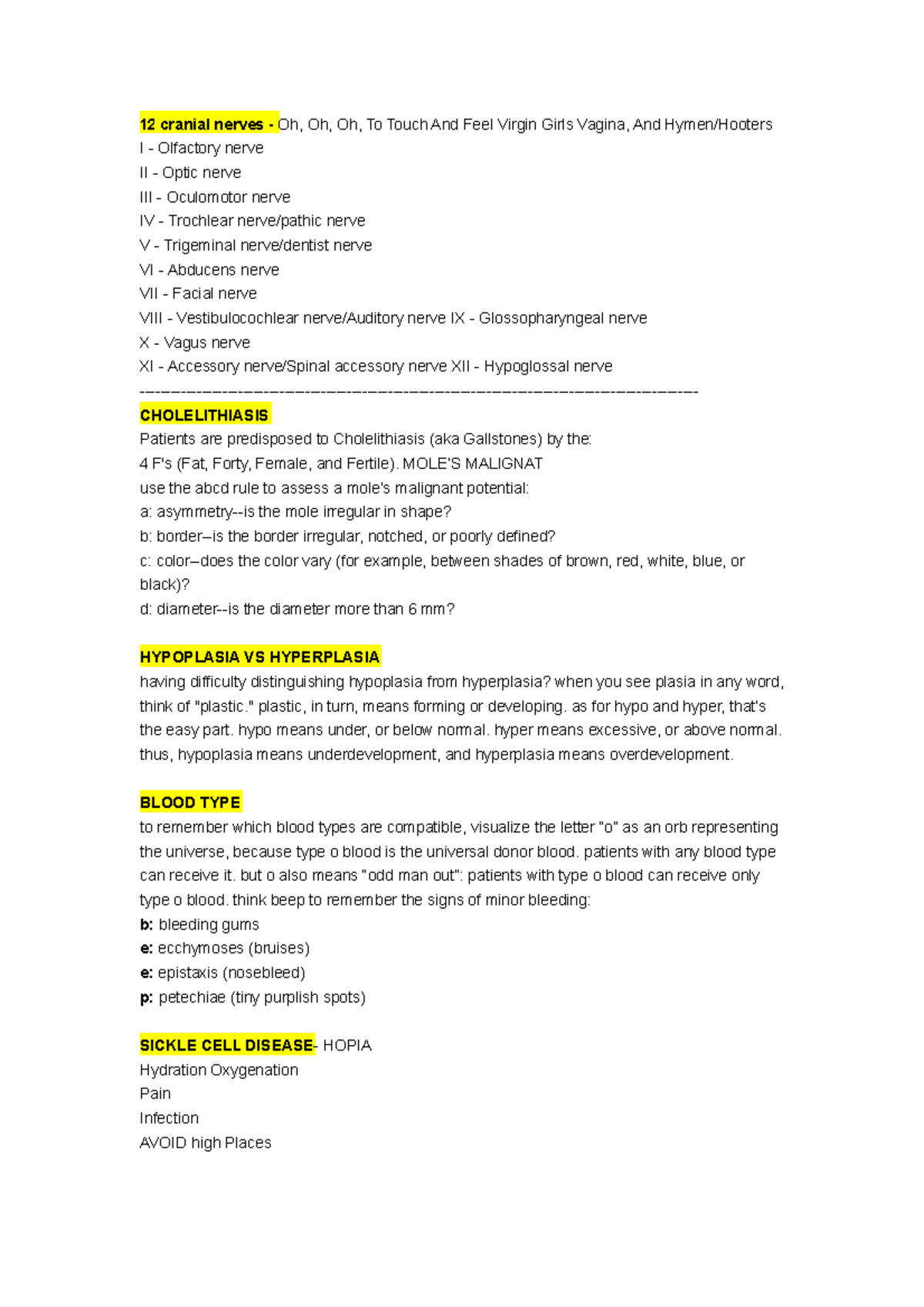 Nclex Mnemonics Lecture Notes 12 Cranial Nerves Oh Oh Oh To Touch And Feel Virgin Girls