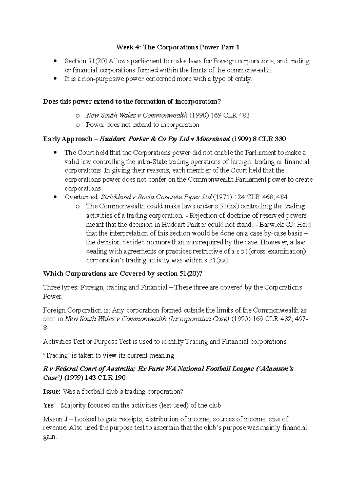 Week 4 Corporations Power Week 4 The Corporations Power Part 1 Section 51 20 Allows Studocu