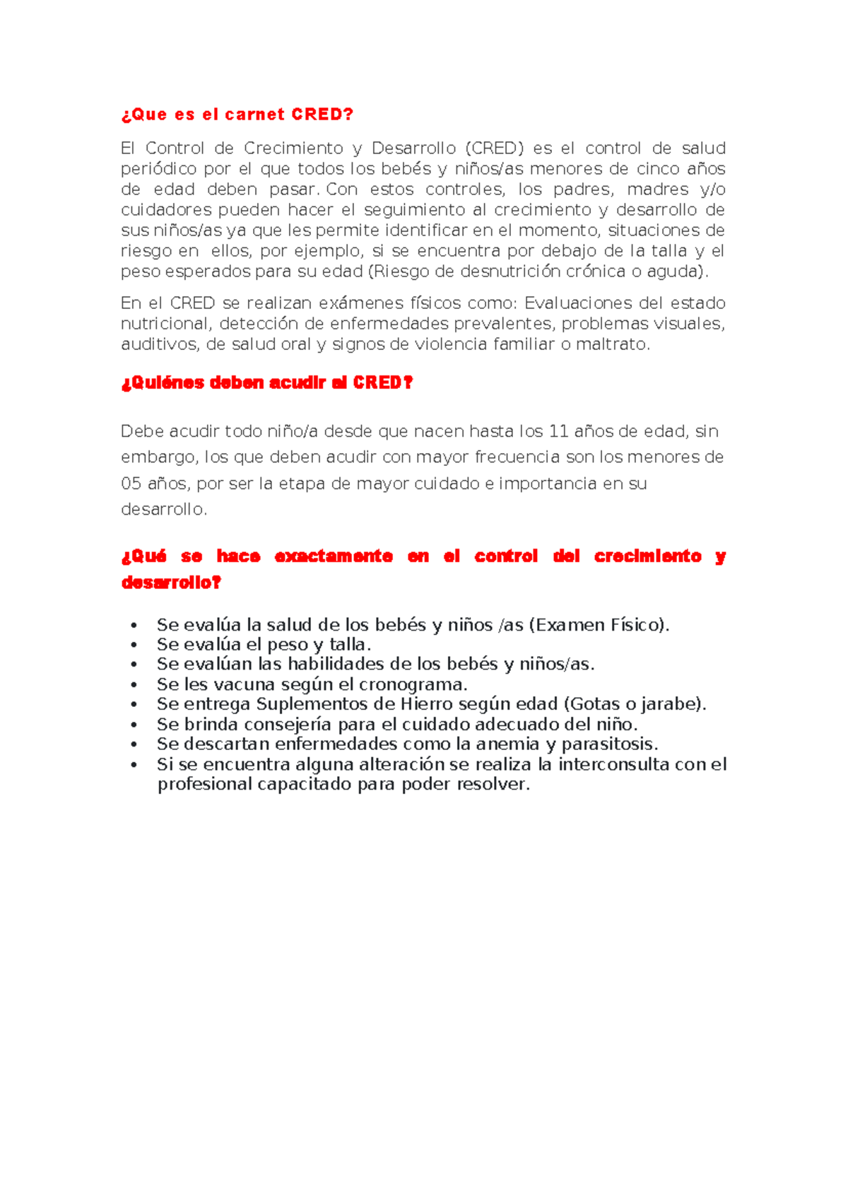 Carnet CRED - ¿Que es el carnet CRED? El Control de Crecimiento y ...