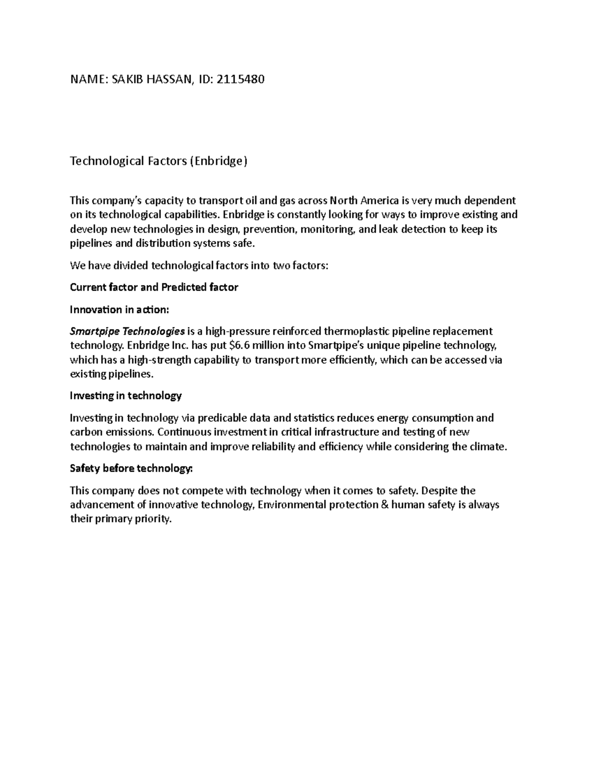 Technological-Factors-Enbridge[ 1052] - NAME: SAKIB HASSAN, ID: 2115480 ...