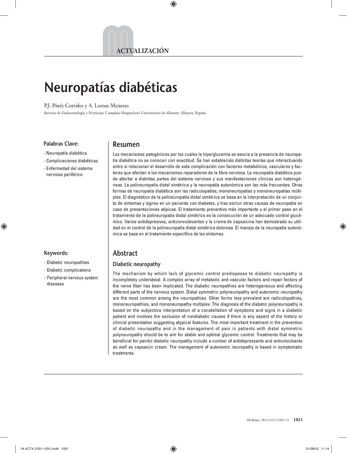 Neuropatías Diabéticas - Medicine. 2012;11(17):1021-31 1021 Neuropatías ...