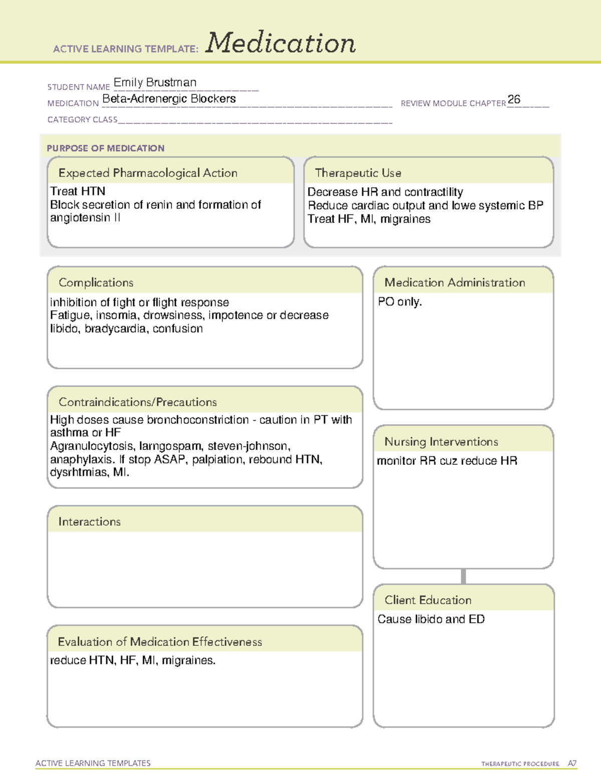 Week 6 - Beta Adrenergic Blocker 363 - ACTIVE LEARNING TEMPLATES ...