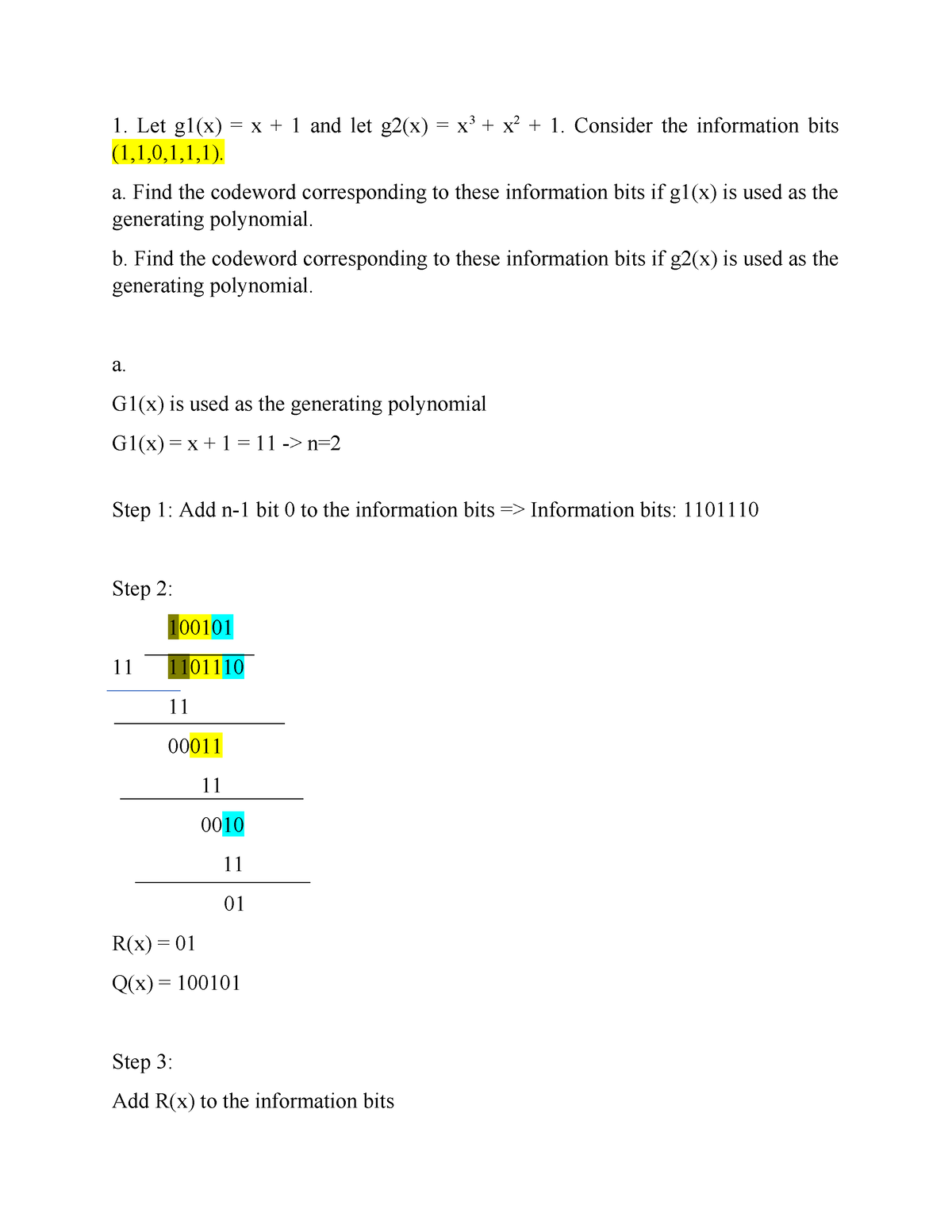 PE NWC203c Summer - On Tap NWC203 - Let G1(x) = X + 1 And Let G2(x) = X ...