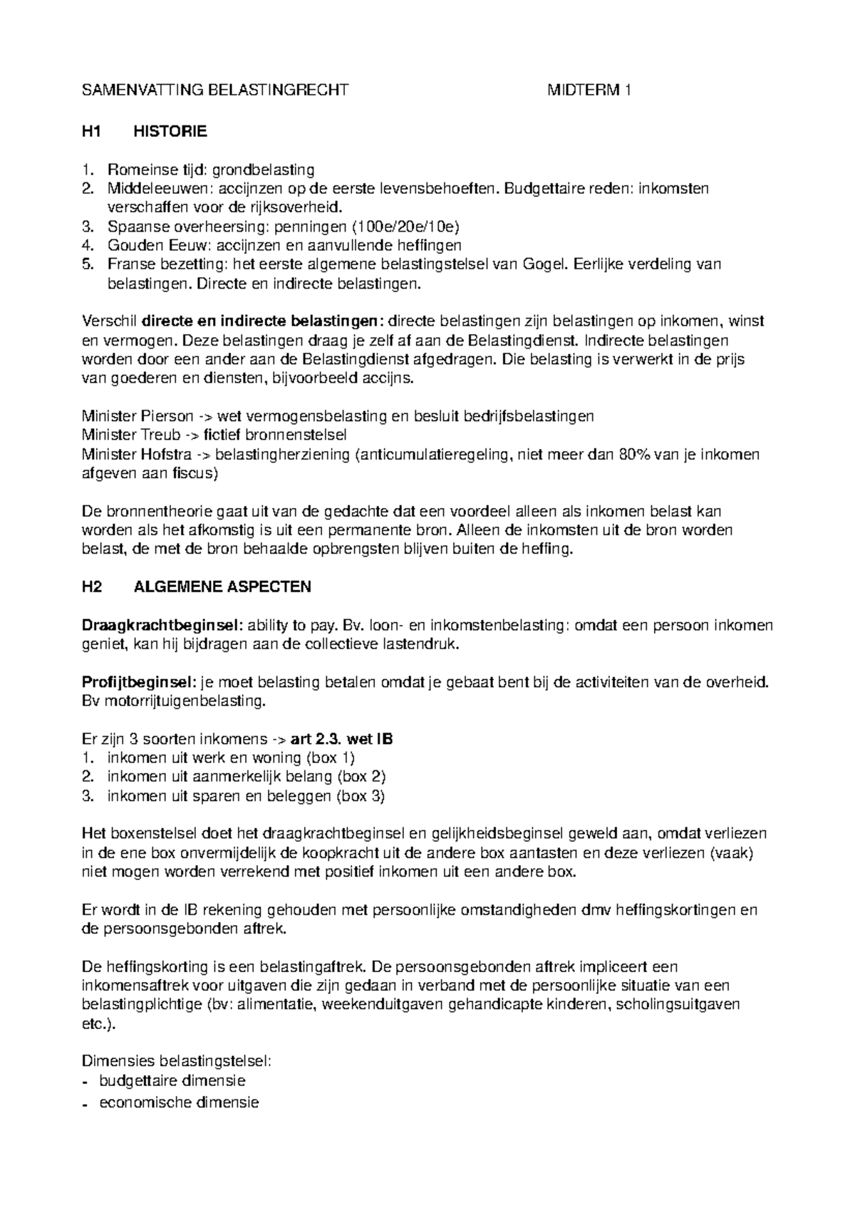 Samenvatting: Belastingrecht - SAMENVATTING BELASTINGRECHT MIDTERM 1 H1 ...