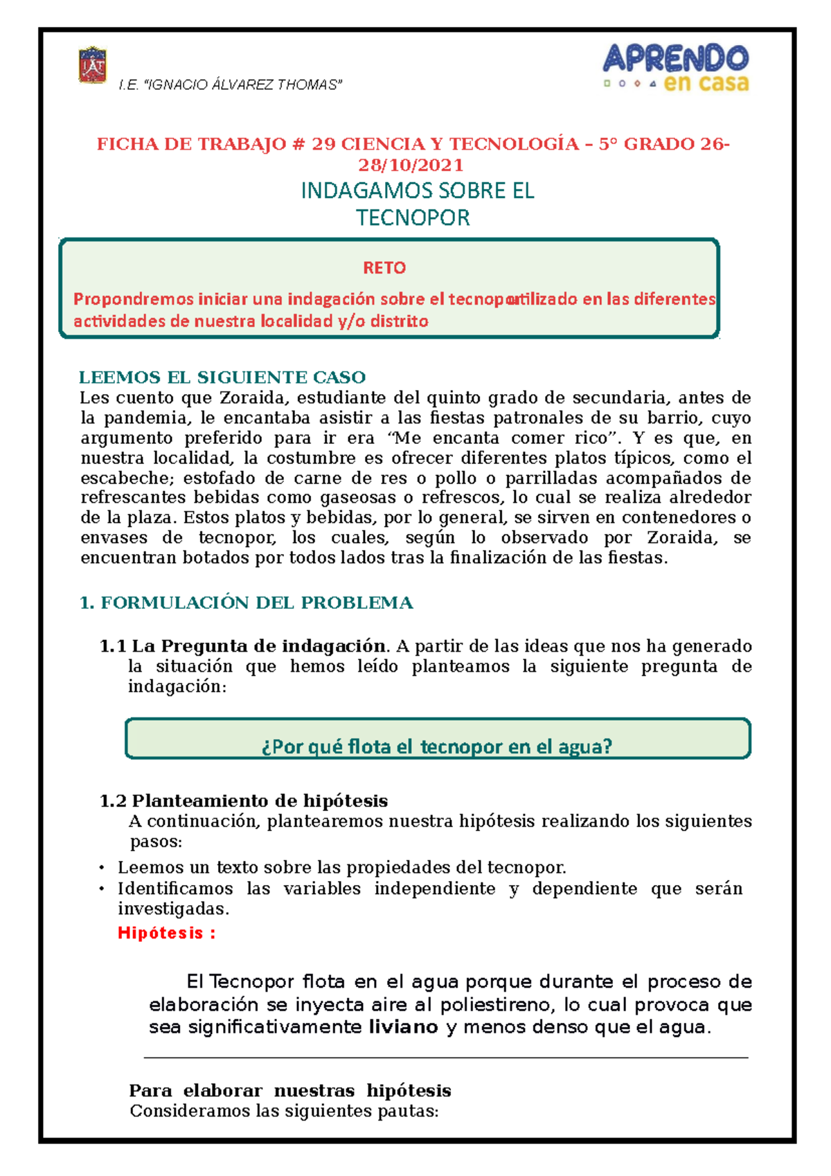 Ficha de trabajo 29 Cy T 5to Sec - FICHA DE TRABAJO # 29 CIENCIA Y ...