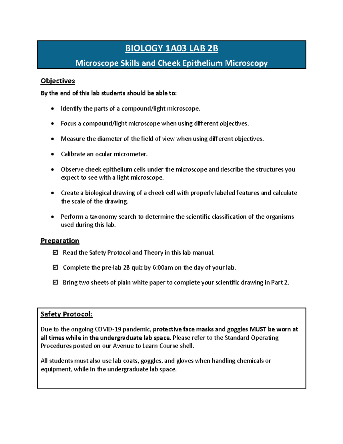 F2021 Lab 2B manual - idk - BIOLOGY 1A03 LAB 2B Microscope Skills and ...