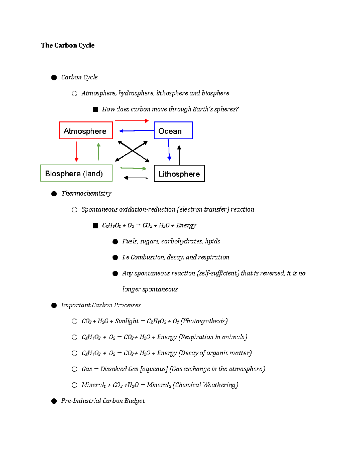 (Week 6) The Carbon Cycle - The Carbon Cycle Carbon Cycle Atmosphere ...