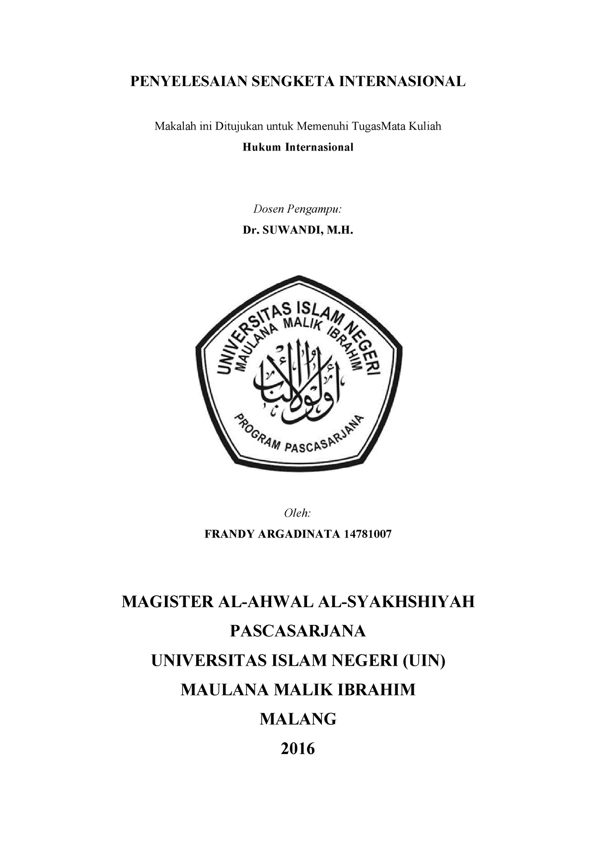 Penyelesaian Sengketa Internasional - PENYELESAIAN SENGKETA ...