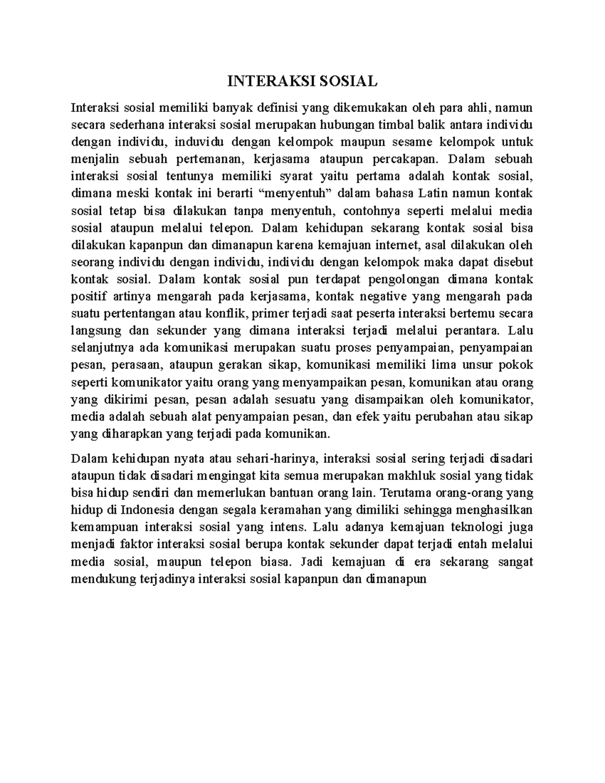 Interaksi Sosial - INTERAKSI SOSIAL Interaksi Sosial Memiliki Banyak ...