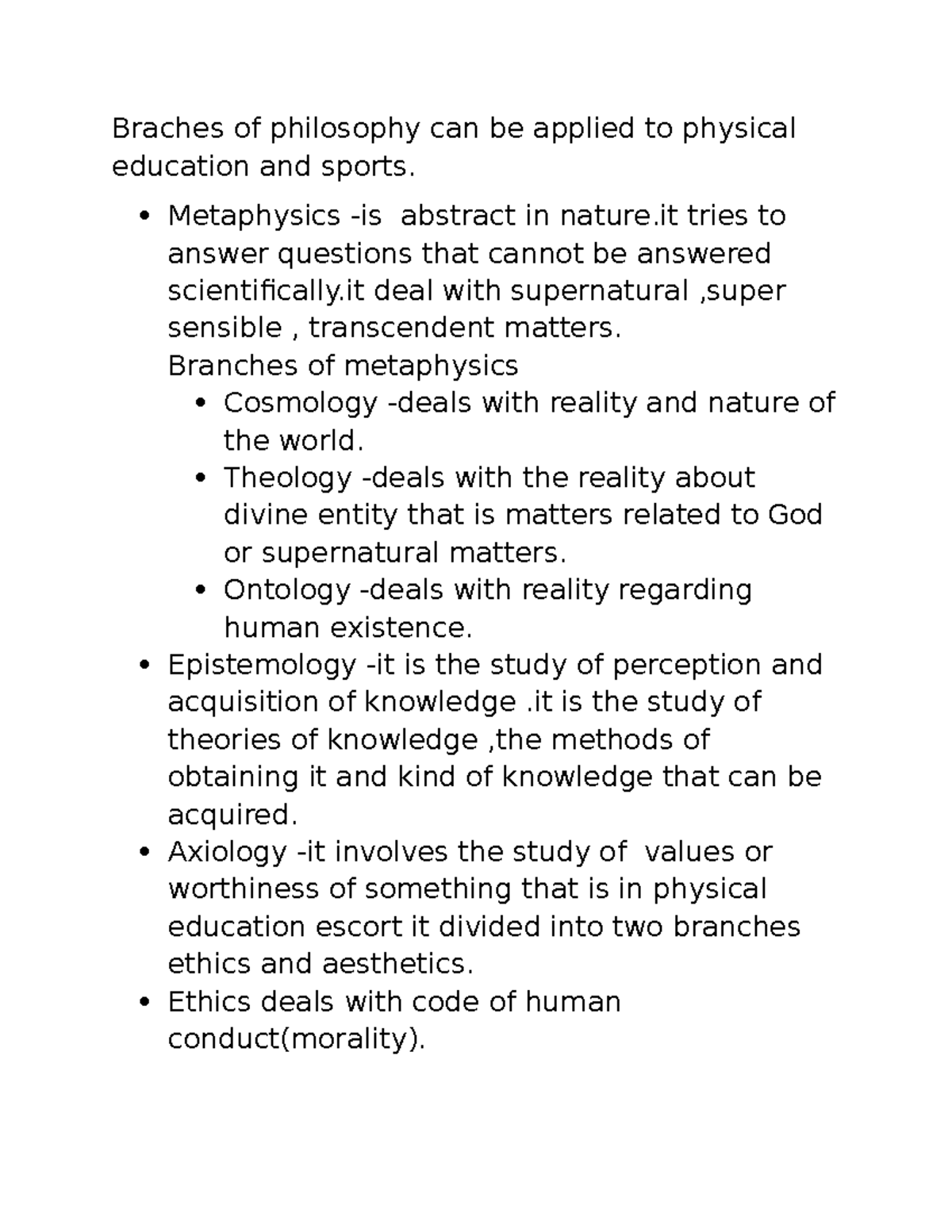 Branches of philosophy of physical education - Braches of philosophy ...