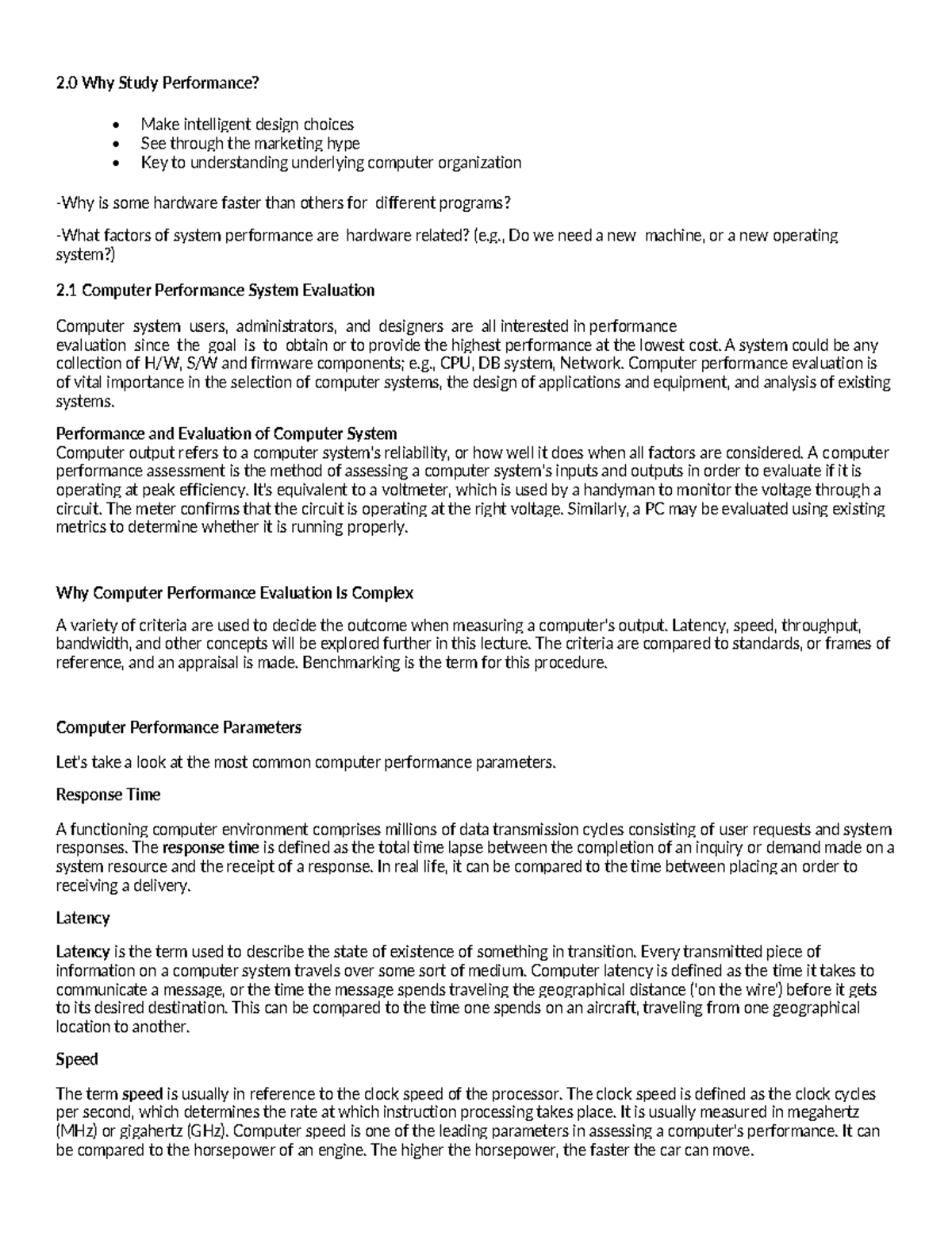 Module 2 Computer System Performance - CSPE - 2 Why Study Performance ...