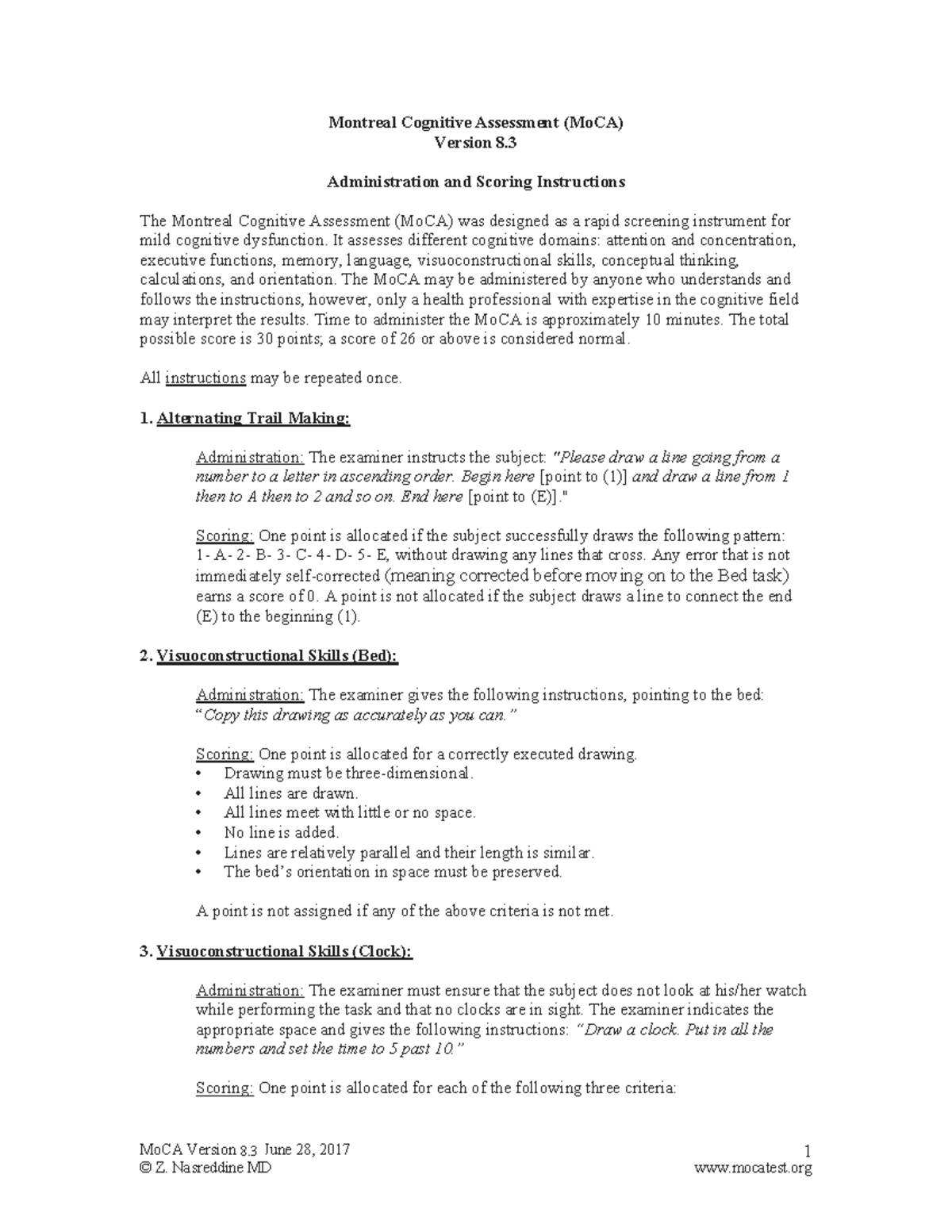 Mo CA-8 - MoCA Version 8 June 28, 2017 1 Montreal Cognitive Assessment ...