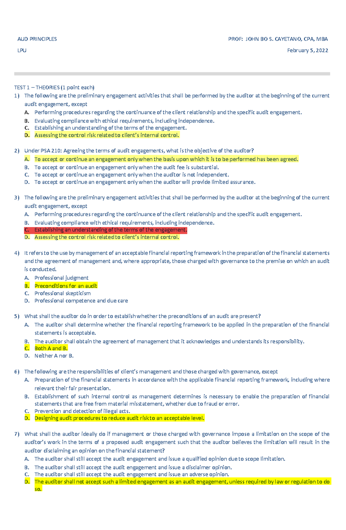 Final Quiz Auditing And Assurance Principles - AUD PRINCIPLES PROF ...