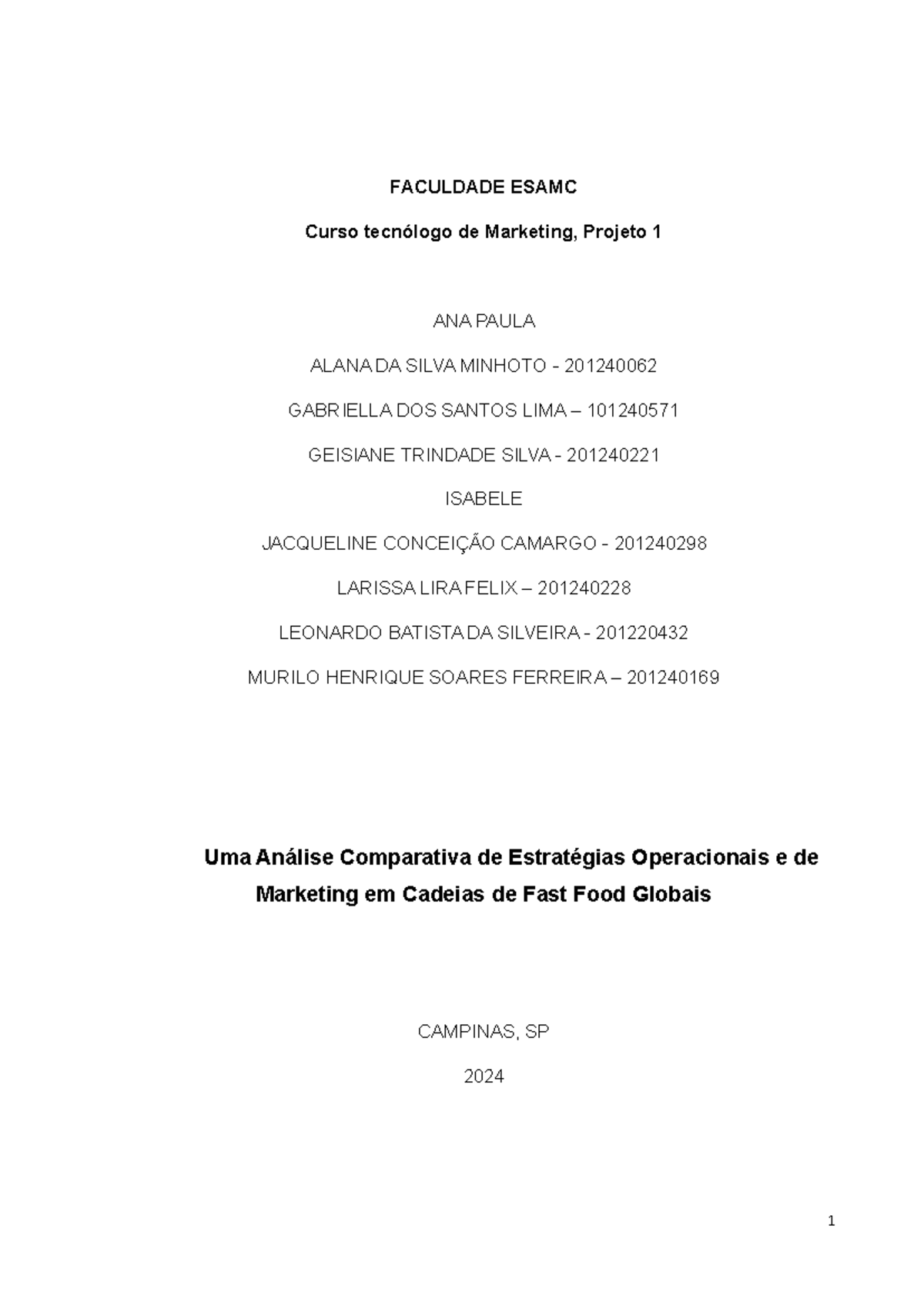 Faculdade Esamc prototipo 1 - FACULDADE ESAMC Curso tecnólogo de ...