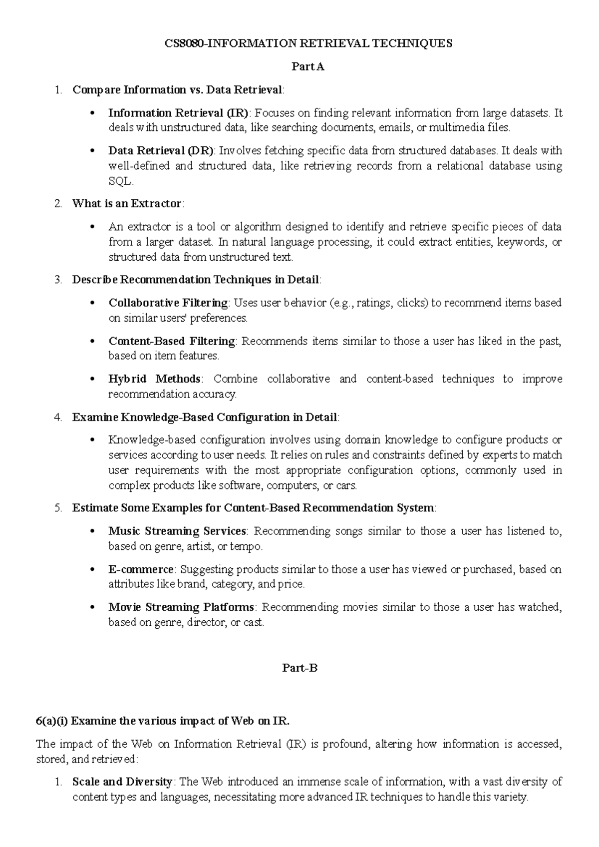 IRT-Answerkey - CS8080-INFORMATION RETRIEVAL TECHNIQUES Part A Compare ...