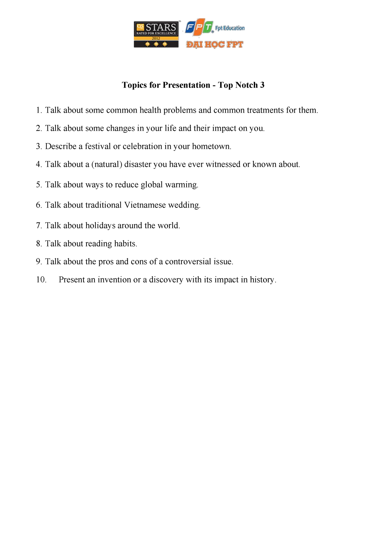 assignment topics for seminar