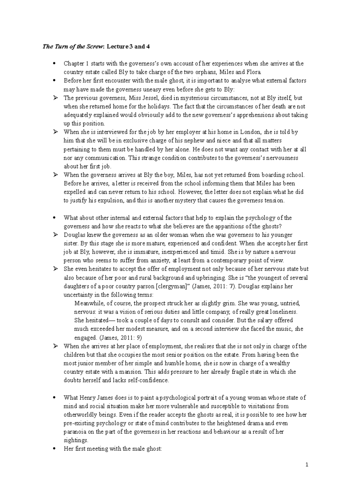 The Turn of the Screw Lecture 3 and 4 Notes - The Turn of the Screw ...