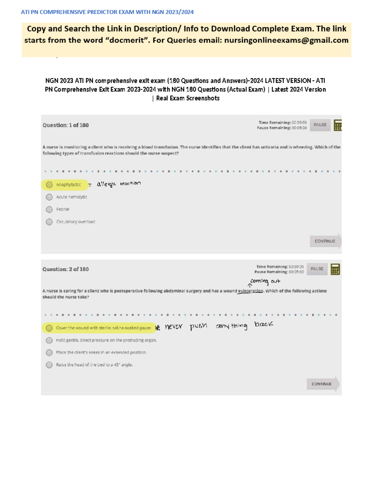 ATI PN Comprehensive Predictor Exit Exam 180 Real Screenshot Questions