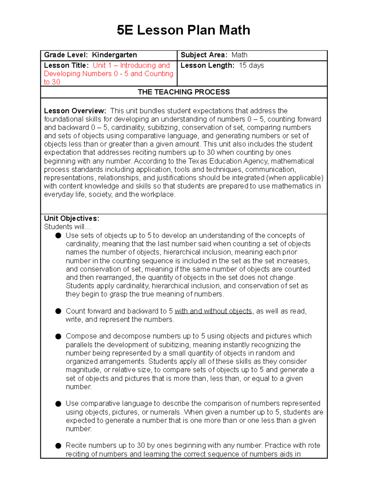 5e Lesson Plan Math Pdf