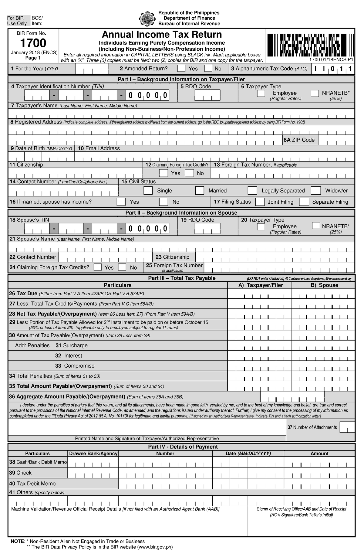 1700 Jan 2018 ENCS v6 - BIR Form No. 1700 January 2018 (ENCS) Page 1 ...