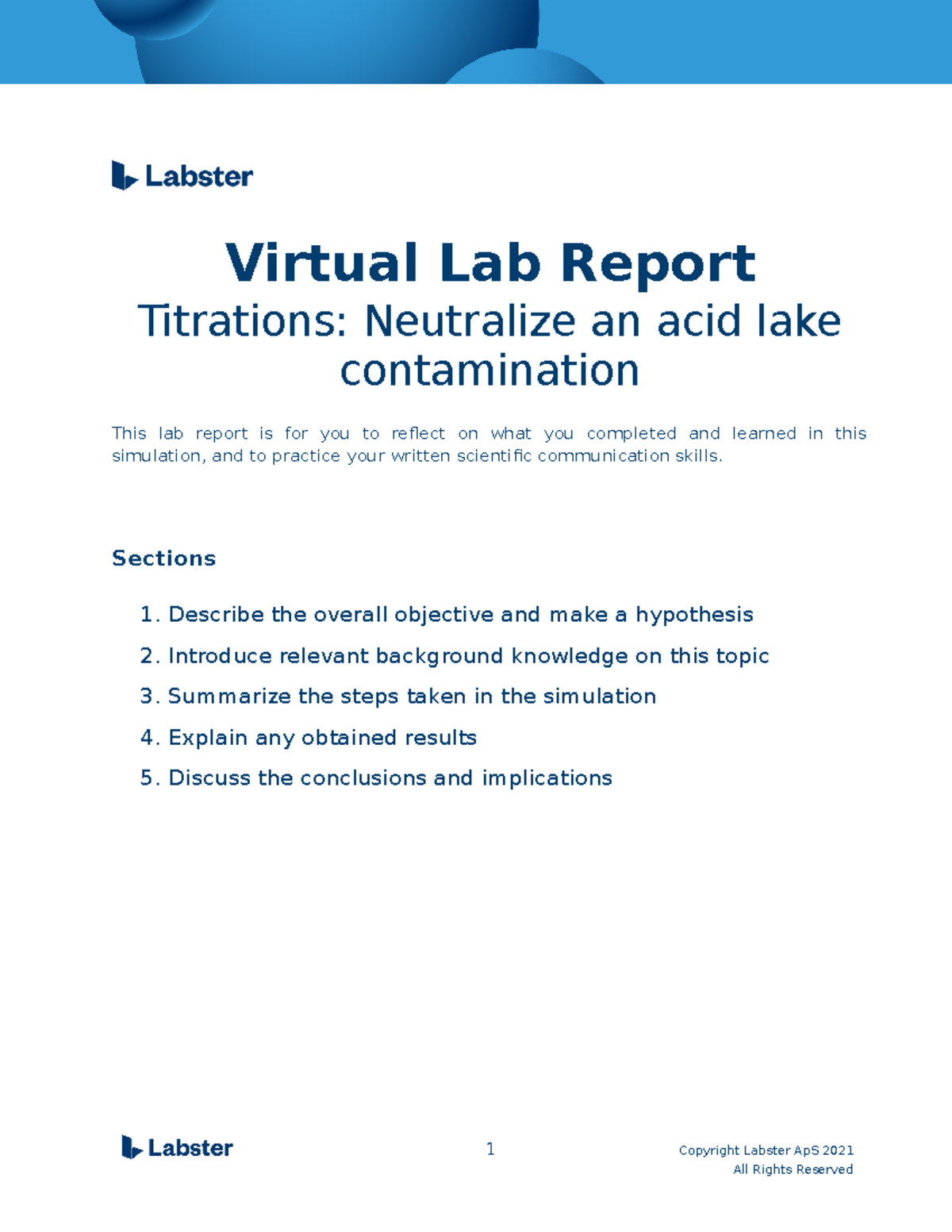 Titrations Lab MT Virtual Lab Report Titrations Neutralize an acid